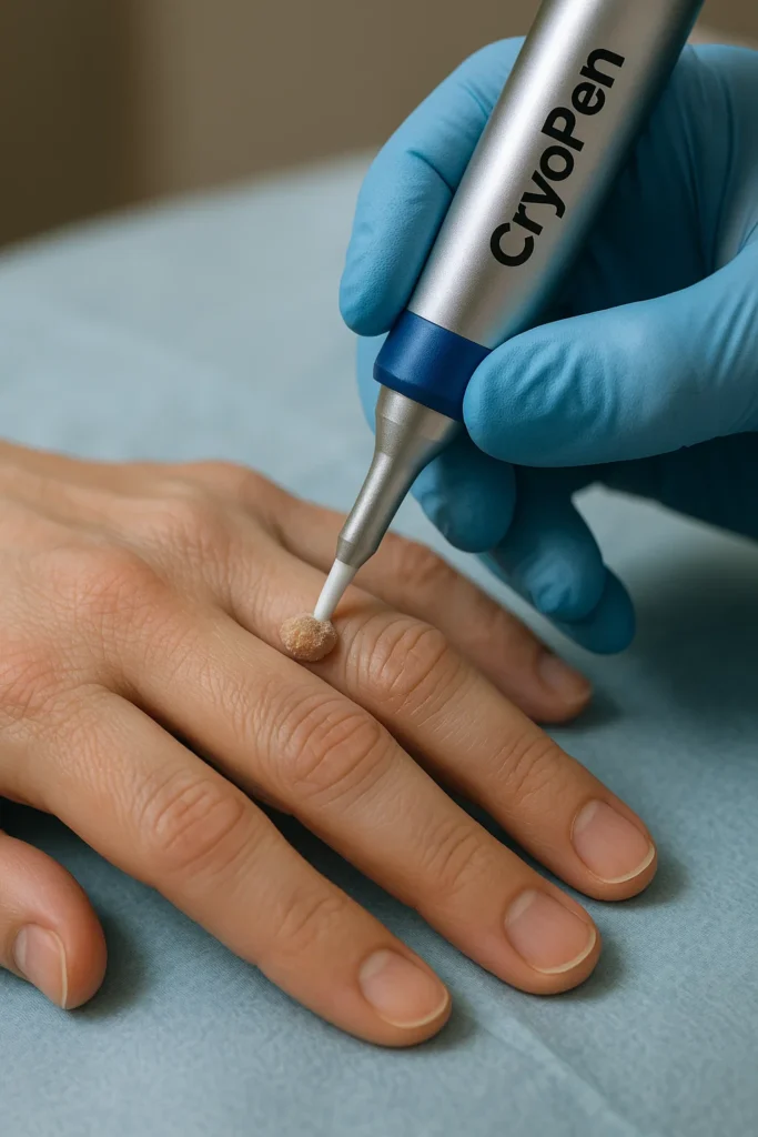 example of cryopen wart removal Northampton treatment on a persons finger