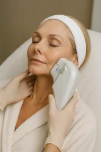 Woman receiving HIFU non surgical facelift treatment Northampton