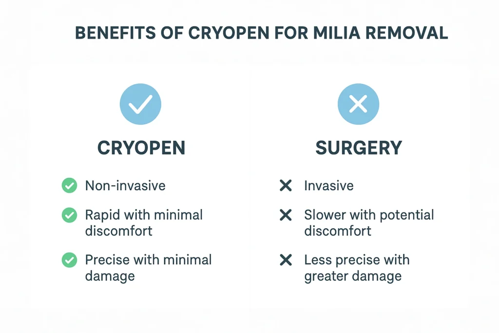 Benefits of cryopen for milia removal Northampton compared to surgical treatments.