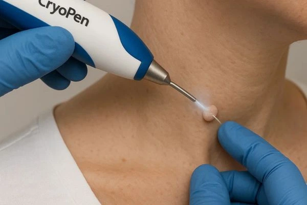 Person receiving cryotherapy Northampton for skin tag removal