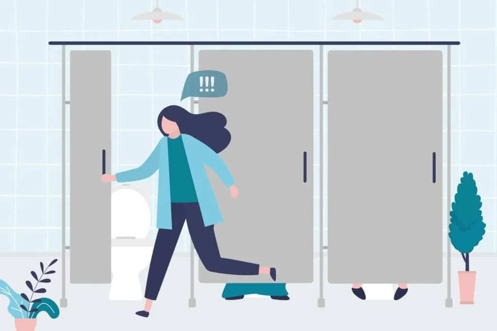 graphic of Urine incontinence Northampton woman running to the toilet.